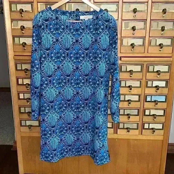 Loft Electric Sapphire Baroque Print Midi Dress Blue Size Small Side Slit - Picture 1 of 12